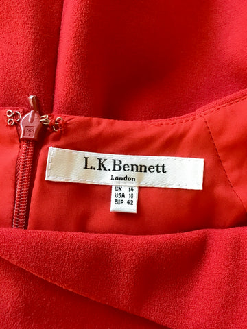 LK BENNETT RED CAP SLEEVE PENCIL DRESS SIZE 14