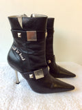 RED OR DEAD BLACK LEATHER STUDDED HEELED BOOTS SIZE 6/39