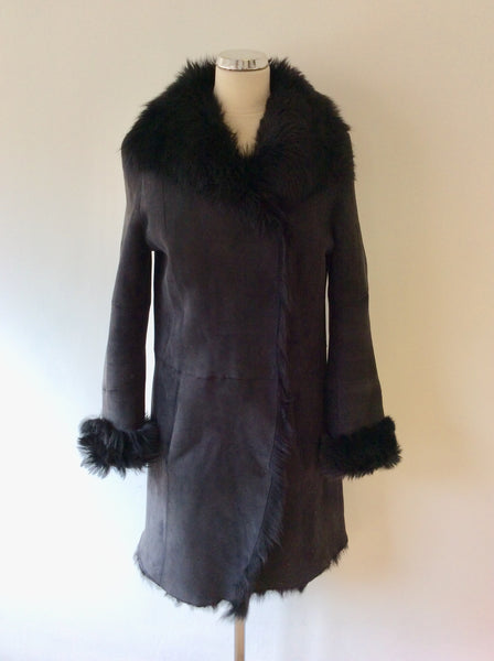 JOSEPH SLATE FUR LINED LAMBSKIN COAT SIZE 40 UK 12