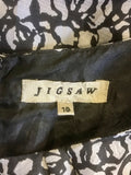 JIGSAW BLACK & GREY PRINT SILK SLEEVELESS PENCIL DRESS SIZE 10