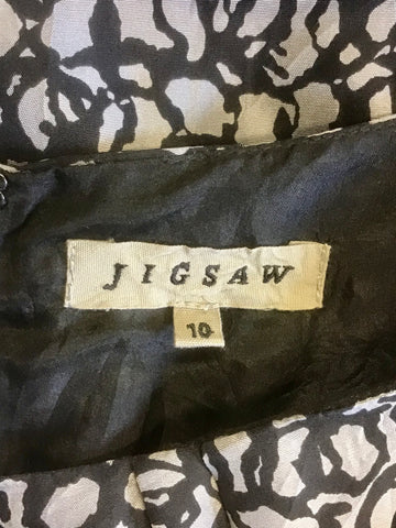 JIGSAW BLACK & GREY PRINT SILK SLEEVELESS PENCIL DRESS SIZE 10