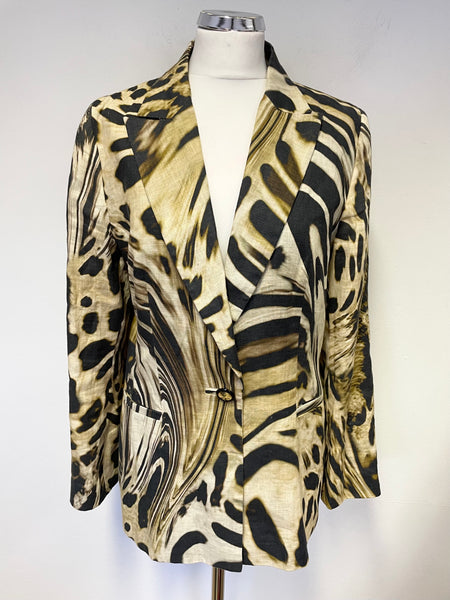 DESIGNER GAI MATTIOLO BEIGE & BROWN ZEBRA PRINT LINEN JACKET SIZE 16