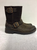 UGG MESSNER BROWN SUEDE & LEATHER BUCKLE TRIM WOOL LINED BIKER BOOTS SIZE 6/39.5