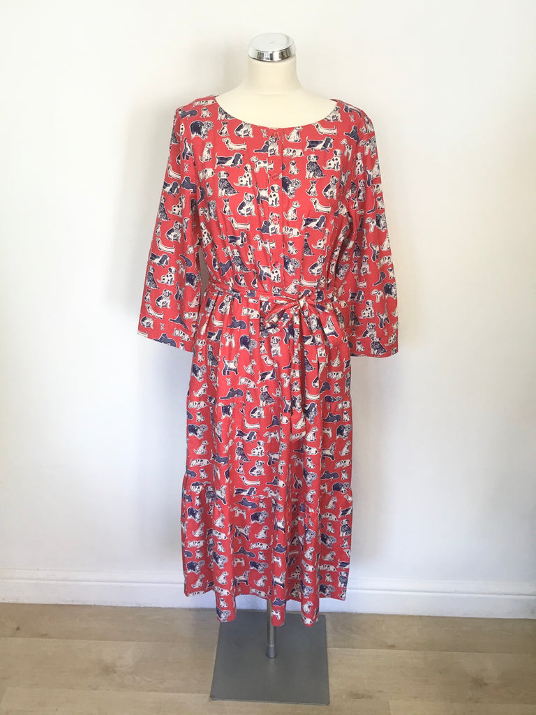 cath kidston red dress Cath Kidston London Dog Print Belted Cotton Blend Dress 3/4 Sleeve Sz UK 8 US 4