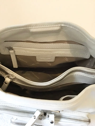KAREN MILLEN IVORY LEATHER SHOULDER BAG WITH ZIP POCKETS