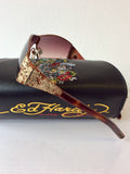 ED HARDY BROWN TORTOISESHELL EMBELISHED SIDE SUNGLASSES