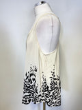 REISS 1971 CREAM & BLACK PRINT SILK RACER BACK SLEEVELESS TOP SIZE 14