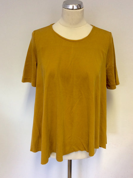 COS MUSTARD SHORT SLEEVE SCOOP NECK TOP SIZE S
