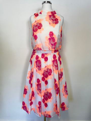 COAST PINK & NEON ORANGE FLORAL PRINT FIT & FLARE SPECIAL OCCASION DRESS SIZE 8