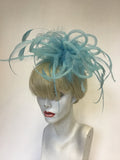 TAILOR MADE TURQUOISE FLOATING FEATHERS & MESH COILS FASCINATOR
