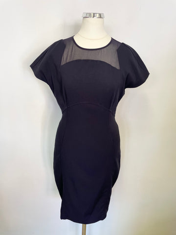 REISS BELLANNE NAVY BLUE MESH TRIM CAP SLEEVE PENCIL DRESS SIZE 8
