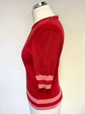 LK BENNETT MICHI RED & PINK SHORT SLEEVED FINE KNIT TOP SIZE S