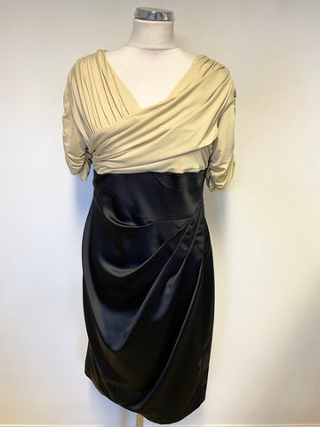 KAREN MILLEN BLACK & CREAM SHORT SLEEVE SPECIAL OCCASION PENCIL DRESS SIZE 16