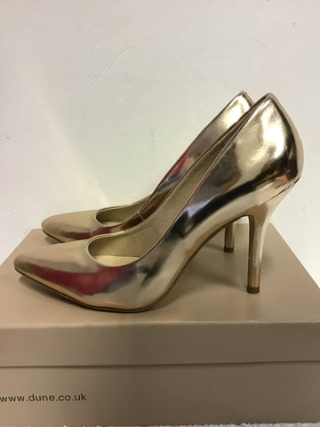 DUNE GOLD METALLIC PATENT POINTED TOE HEELS SIZE 7/40 FIT UK 6