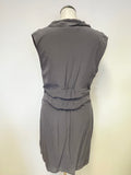 MINT VELVET GREY SILK EMBROIDERED & SEQUINNED DRAPED WRAP ACROSS SLEEVELESS DRESS SIZE 12