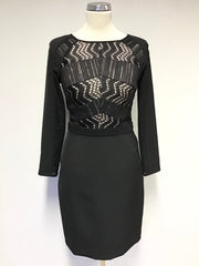 BRAND NEW REISS LIBBY BLACK & NUDE LINED LACE PANEL 3/4 SLEEVE SPECIAL OCCASION DRESS SIZE 8