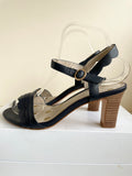 BODEN NAVY BLUE LEATHER ANKLE STRAP BLOCK  HEEL SANDALS SIZE 5/38