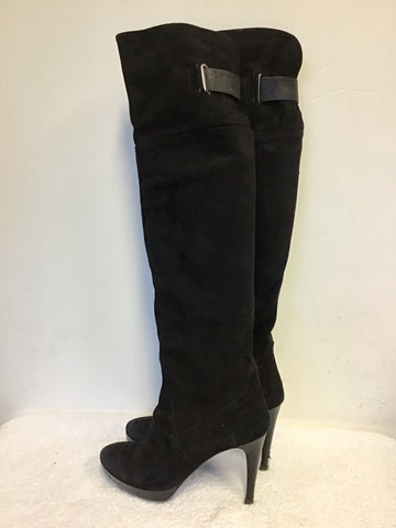 PIED A TERRE BLACK SUEDE OVER KNEE LENGTH HEELED BOOTS SIZE 7/40