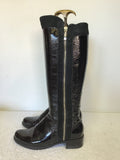 DUNE BLACK PATENT LEATHER & SUEDE ZIP TRIM KNEE LENGTH BOOTS SIZE 5/38