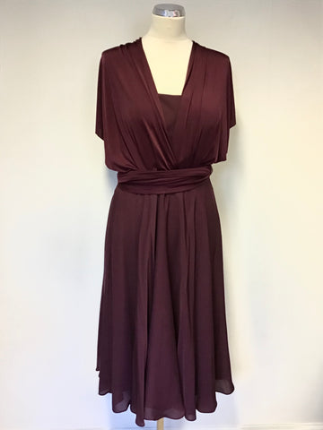 TED BAKER BURGUNDY/ WINE SILK BLEND SPECIAL OCCASION DRESS SIZE 3 UK 12