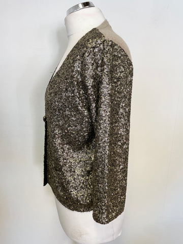 BRAND NEW CRUMPET GOLD SEQUINNED & KNIT BACK CARDIGAN SIZE M