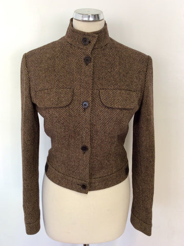 MULBERRY BROWN HERRINGBONE WOOL JACKET SIZE 10