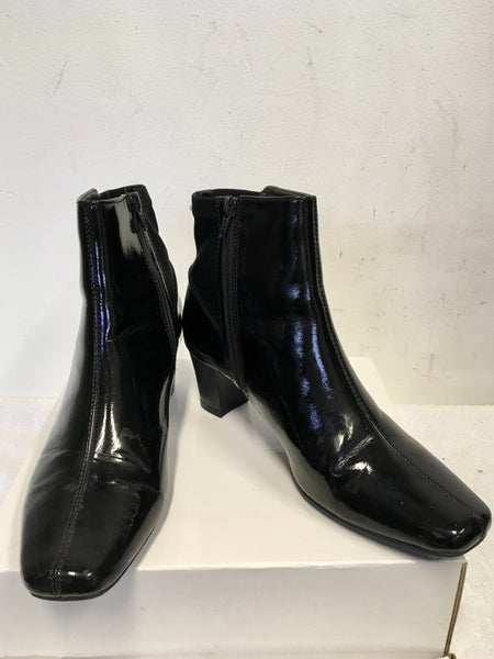 MARKS & SPENCER BLACK PATENT LEATHER ANKLE BOOTS SIZE 7.5