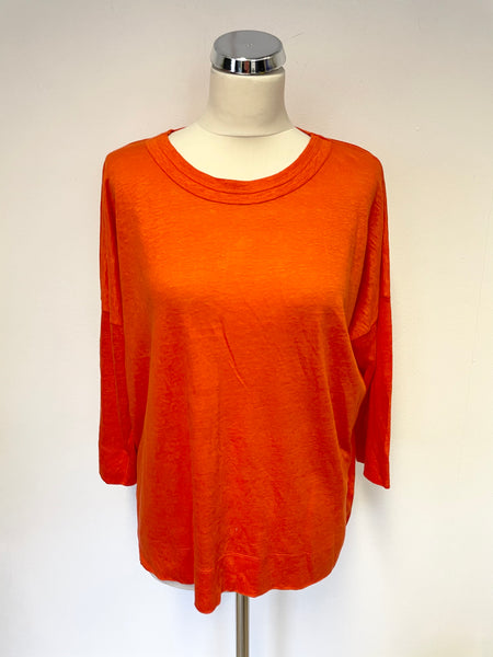 WHISTLES ORANGE 100% LINEN 3/4 SLEEVE TOP SIZE L