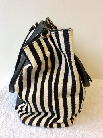 LOLA CASADEMUNT BARCELONA BLACK & CREAM STRIPED SHOULDER BAG