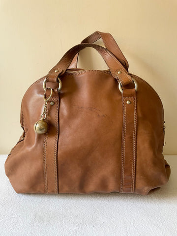 EMPORIO ARMANI TAN LARGE LEATHER TOTE BAG