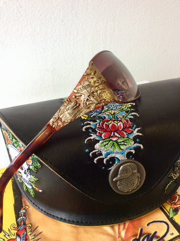 ED HARDY BROWN TORTOISESHELL EMBELISHED SIDE SUNGLASSES