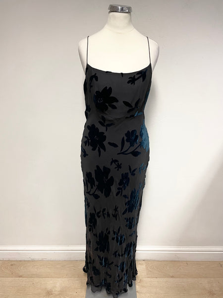 UNBRANDED BLACK & DARK GREEN SILK MIX VELOUR EMBOSSED SPECIAL OCCASION DRESS SIZE 10