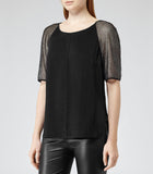 REISS ROXY BLACK MESH SLEEVE TOP SIZE 12