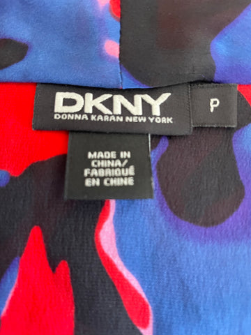 DKNY RED,BLUE,BLACK & WHITE PRINT SILK WRAP ACROSS SLEEVELESS TOP SIZE P UK S