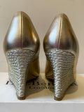 LK BENNETT PALE GOLD LEATHER PEEP TOE WEDGE HEELS SIZE 5/38