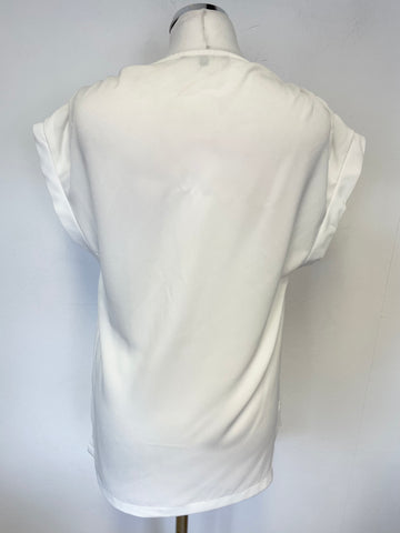 MAJE IVORY V NECKLINE LACE TRIMEED CAP SLEEVE TOP SIZE 1 UK 10