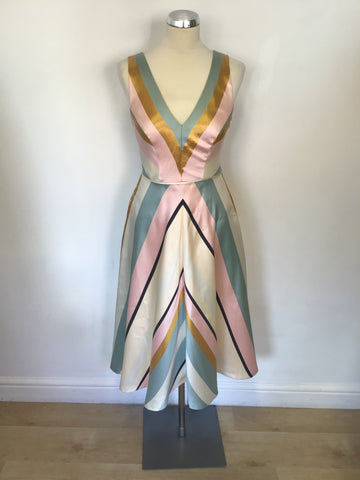MONSOON PASTEL ASYMMETRIC STRIPE FIT & FLARE DRESS SIZE 8
