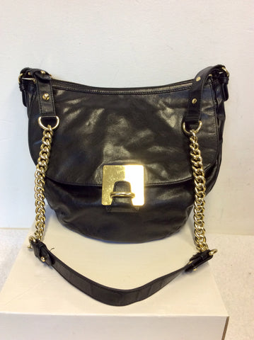 BADGLEY MISCHKA BLACK & GOLD TRIM LARGE SHOULDER BAG
