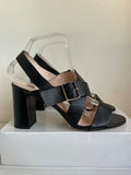 BRAND NEW OFFICE BLACK LEATHER BLOCK HEEL SANDALS SIZE 7.5/41