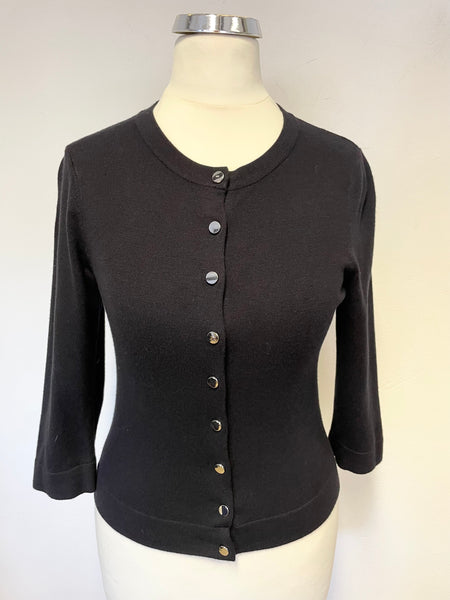 KAREN MILLEN BLACK ROUND NECK 3/4 SLEEVE CARDIGAN SIZE S