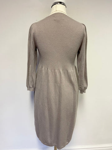 JIGSAW BEIGE WOOL & CASHMERE BLEND 3/4 SLEEVE KNIT DRESS SIZE 10