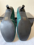 BRAND NEW JONES BOOTMAKER TEAL/ GREEN SUEDE MARY JANE KITTEN HEELS SIZE 7.5/41
