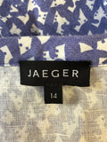 BRAND NEW JAEGER BLUE & WHITE PRINT COTTON & LINEN SHIFT DRESS SIZE 14