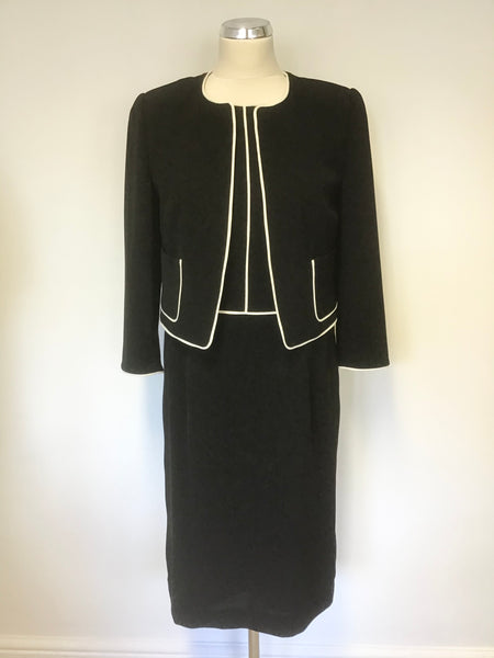 HOBBS BLACK & IVORY TRIMMED SLEEVELESS DRESS & JACKET SUIT SIZE 14