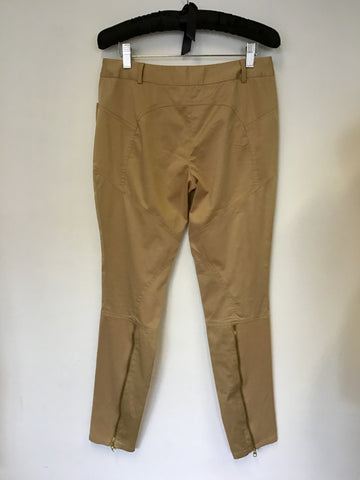 TED BAKER CAMEL ANKLE GRAZER ZIP TRIM TROUSERS SIZE 2 UK 12