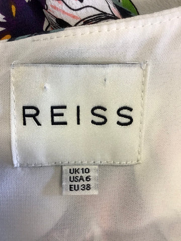 REISS LOTTIE IVORY & MULTI COLOURED FLORAL PRINT 3/4 SLEEVE SILK DRESS SIZE 10