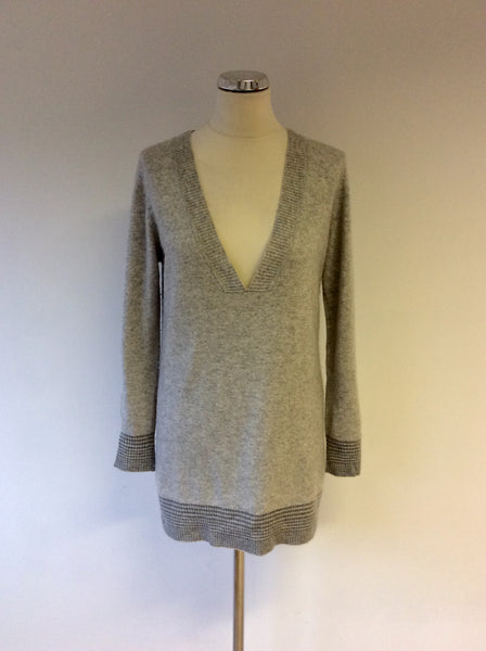 MARKS & SPENCER AUTOGRAPH LIGHT GREY V NECK JUMPER SIZE 12