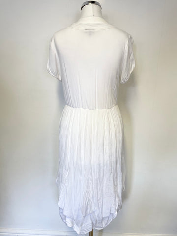 PHASE EIGHT WHITE SHORT SLEEVE STRETCH JERSEY & SILK PARACHUTE HEMLINE DRESS SIZE M