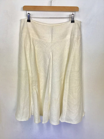 HOBBS IVORY LINEN FINEST ITALIAN CLOTH FULLER KNEE LENGTH SKIRT SIZE 14