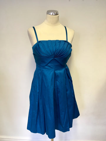 TED BAKER KINGFISHER COTTON STRAPLESS / STRAPPY OCCASION DRESS SIZE 1 UK 8